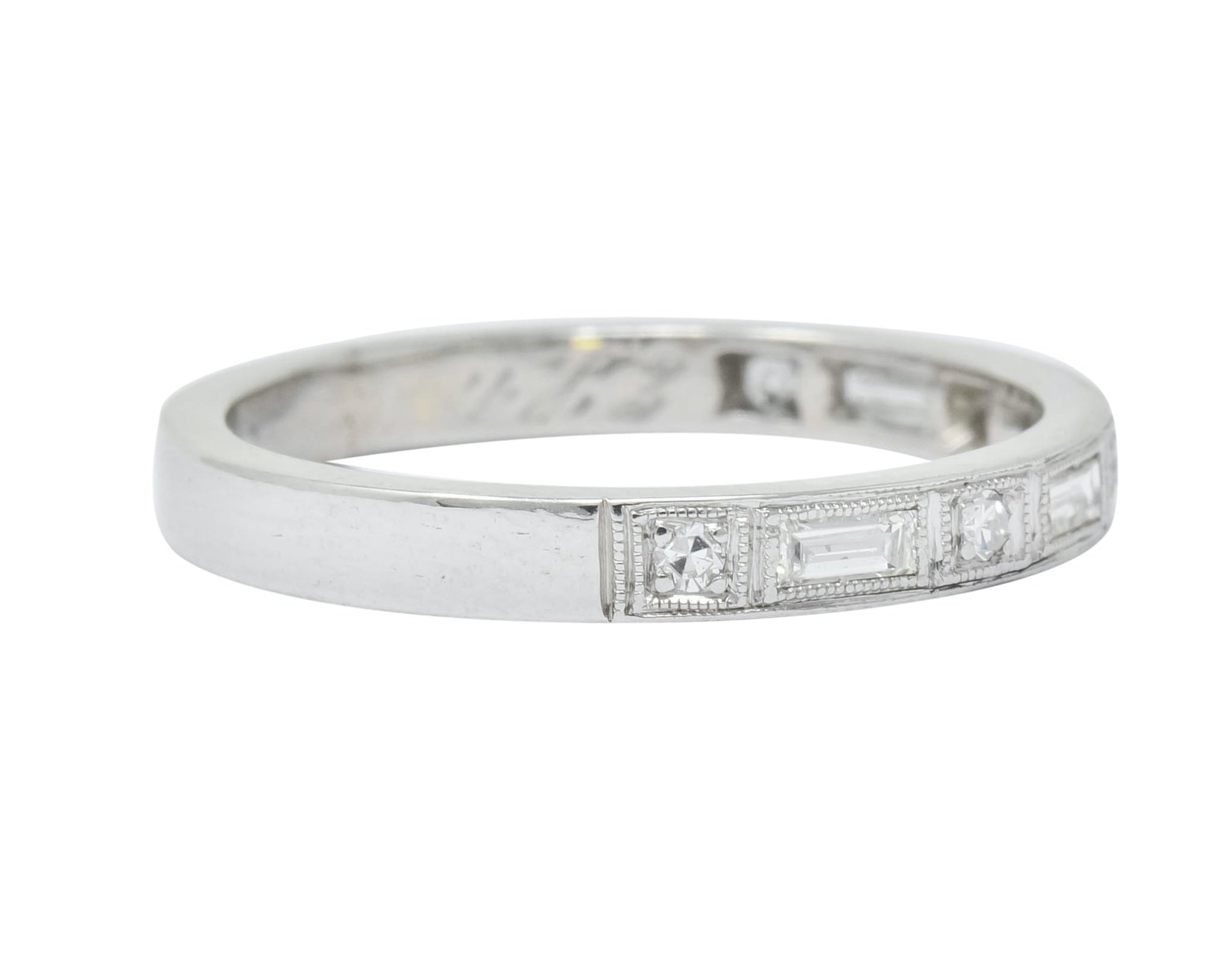 1930 Art Deco Baguette Single Cut Diamond Platinum Anniversary Band Ring - Wilson's Estate Jewelry