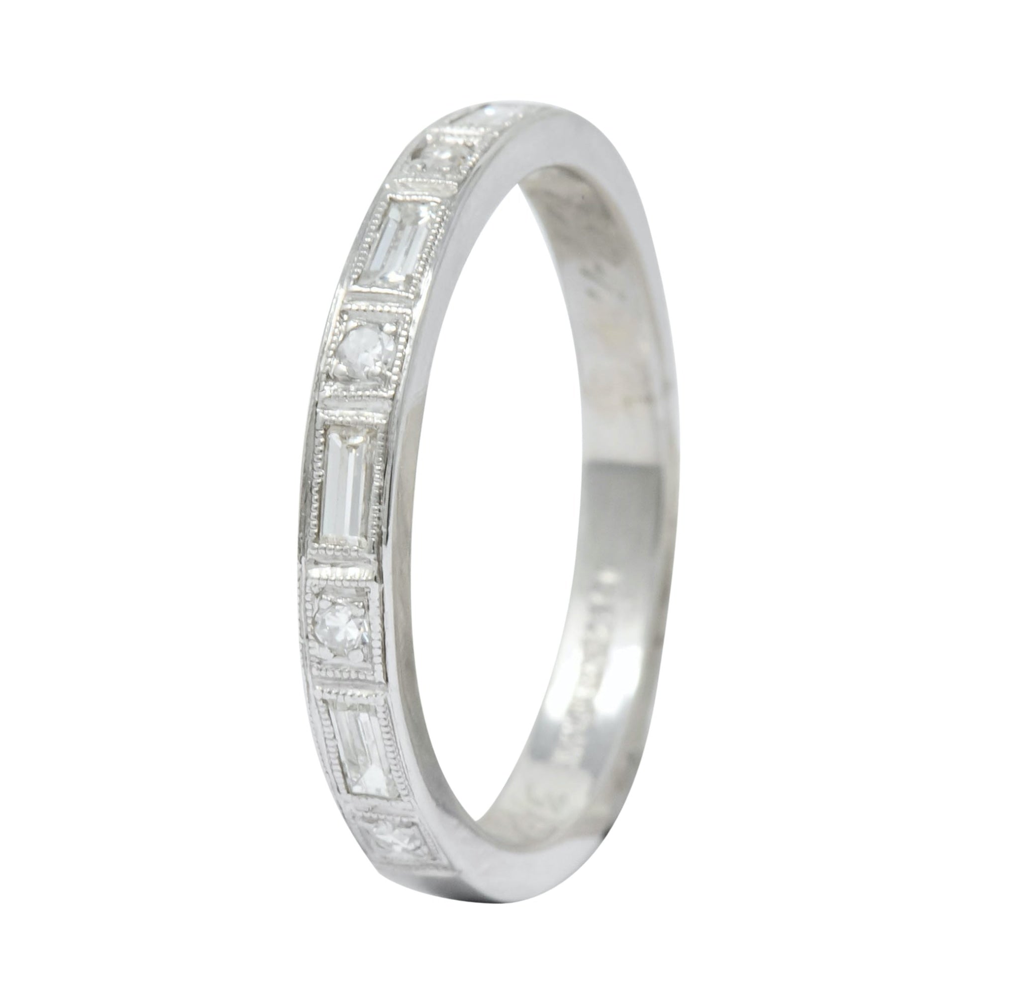 1930 Art Deco Baguette Single Cut Diamond Platinum Anniversary Band Ring - Wilson's Estate Jewelry