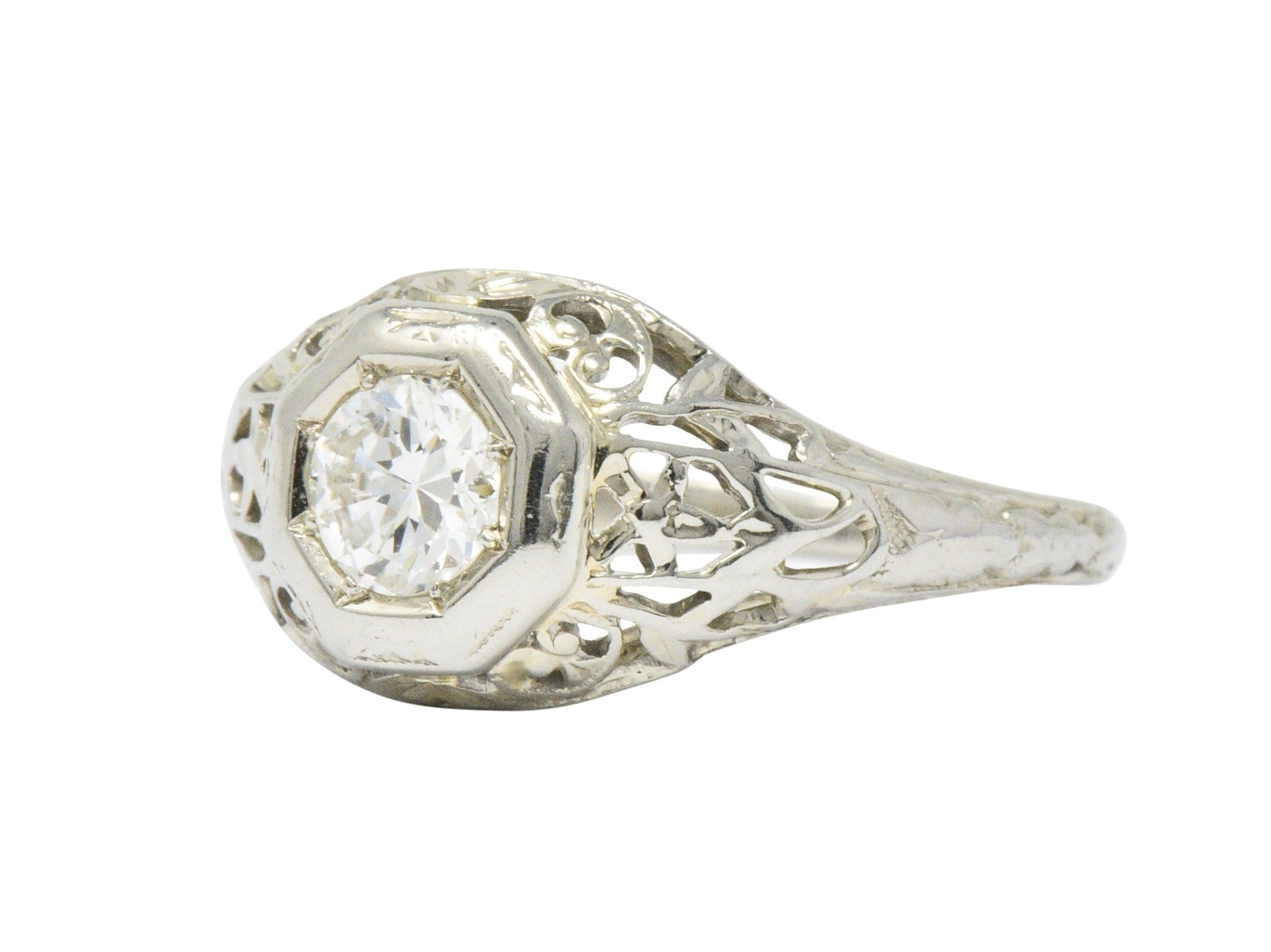 1930's 0.33 CTW Diamond 18 Karat White Gold Art Deco Engagement Ring Wilson's Estate Jewelry