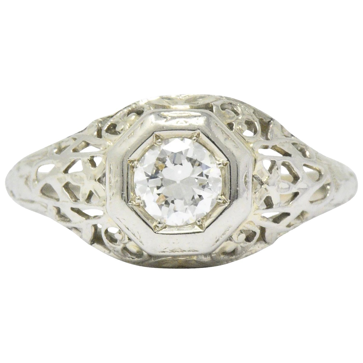 1930's 0.33 CTW Diamond 18 Karat White Gold Art Deco Engagement Ring Wilson's Estate Jewelry