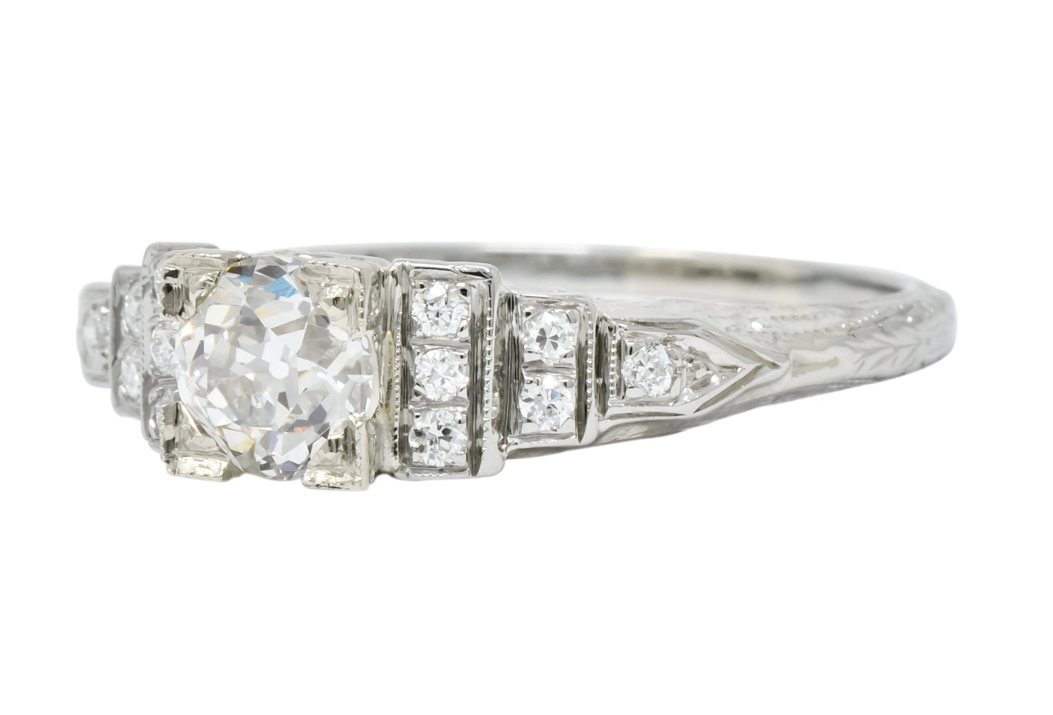 1930's Art Deco 0.81 CTW Diamond 18 Karat White Gold Engagement Ring - Wilson's Estate Jewelry