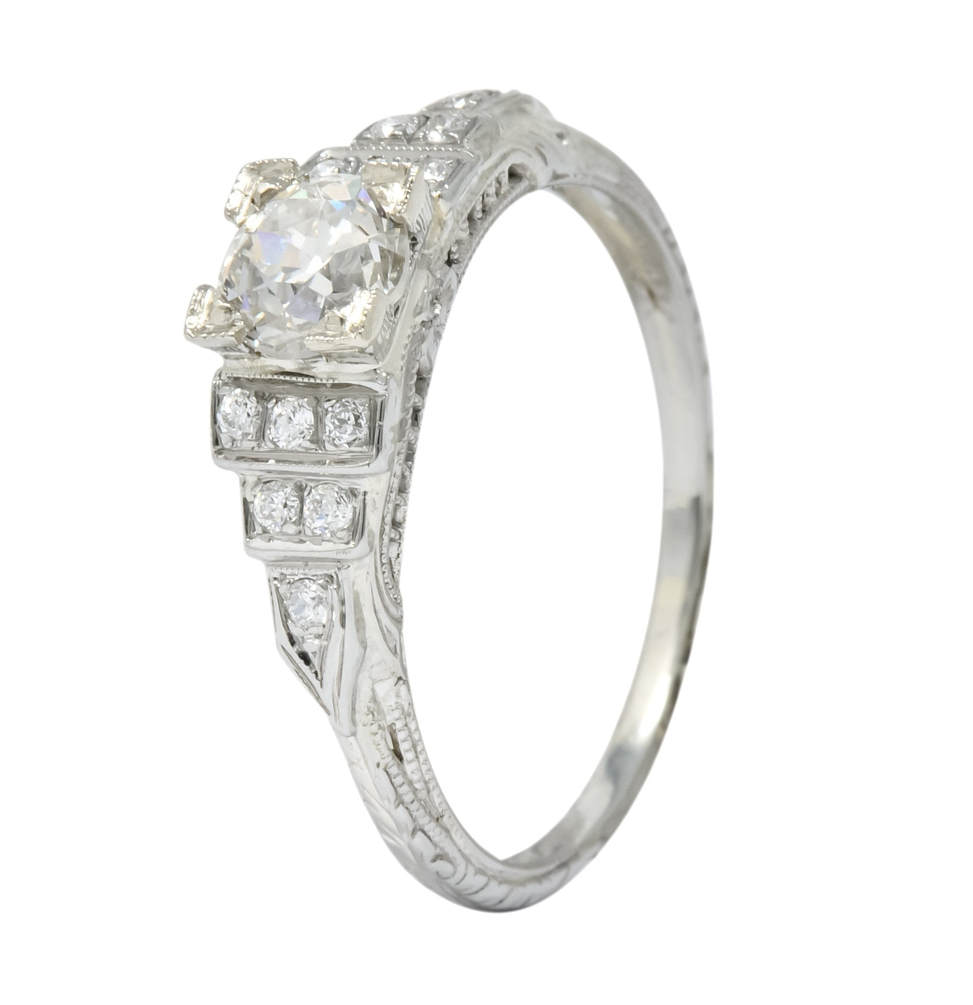 1930's Art Deco 0.81 CTW Diamond 18 Karat White Gold Engagement Ring - Wilson's Estate Jewelry