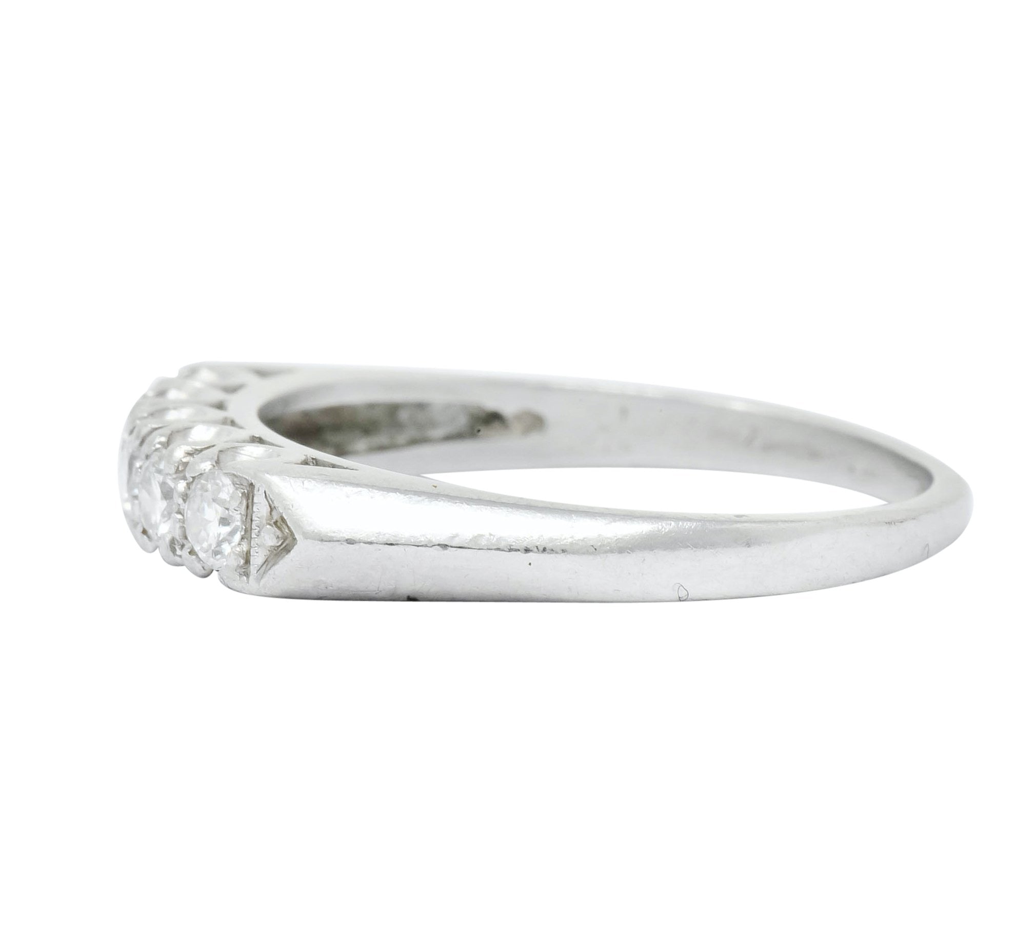 1940 Retro Round Brilliant Diamond Platinum Fishtail Band Stacking Ring - Wilson's Estate Jewelry