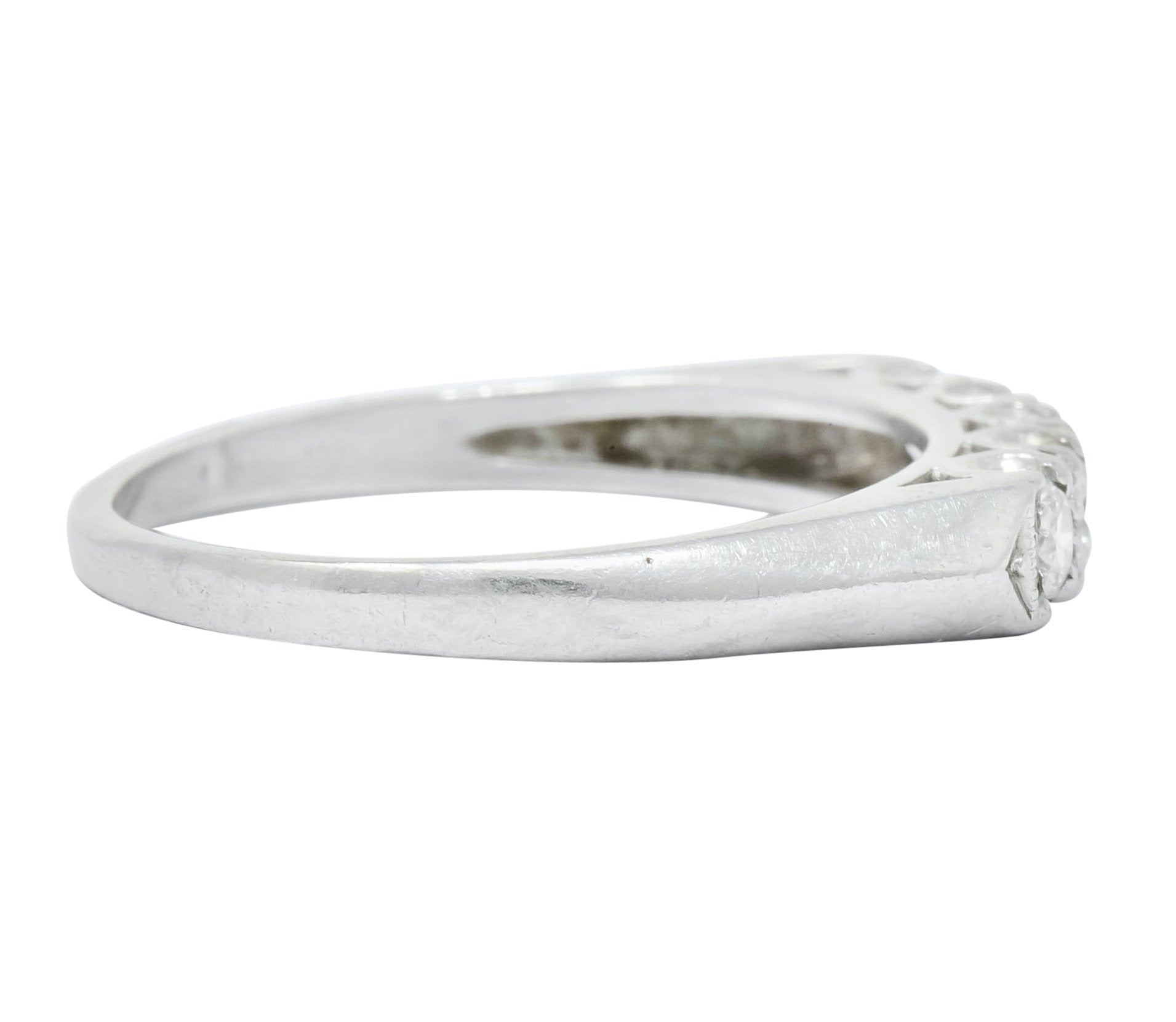 1940 Retro Round Brilliant Diamond Platinum Fishtail Band Stacking Ring - Wilson's Estate Jewelry