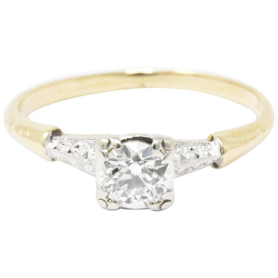 Retro 0.40 CTW Old European Cut Diamond Platinum 14 Karat Gold Engagement Ring Wilson's Estate Jewelry