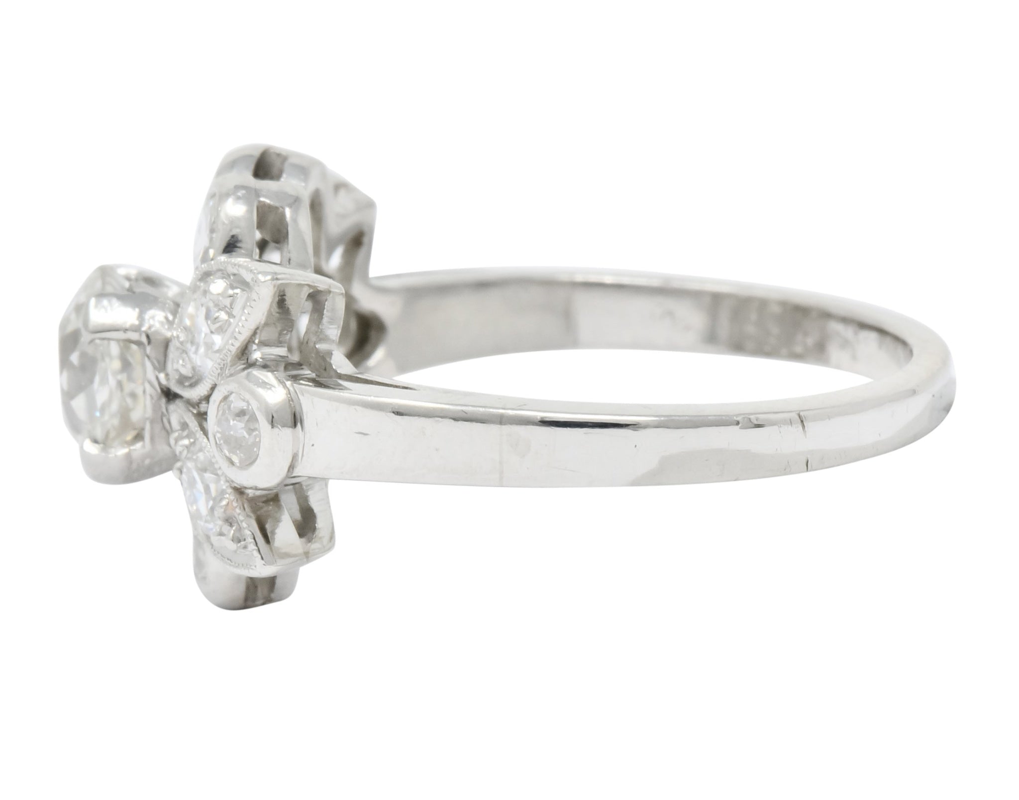 1940's Retro 1.42 CTW Diamond Platinum Foliate Cluster Engagement Ring - Wilson's Estate Jewelry