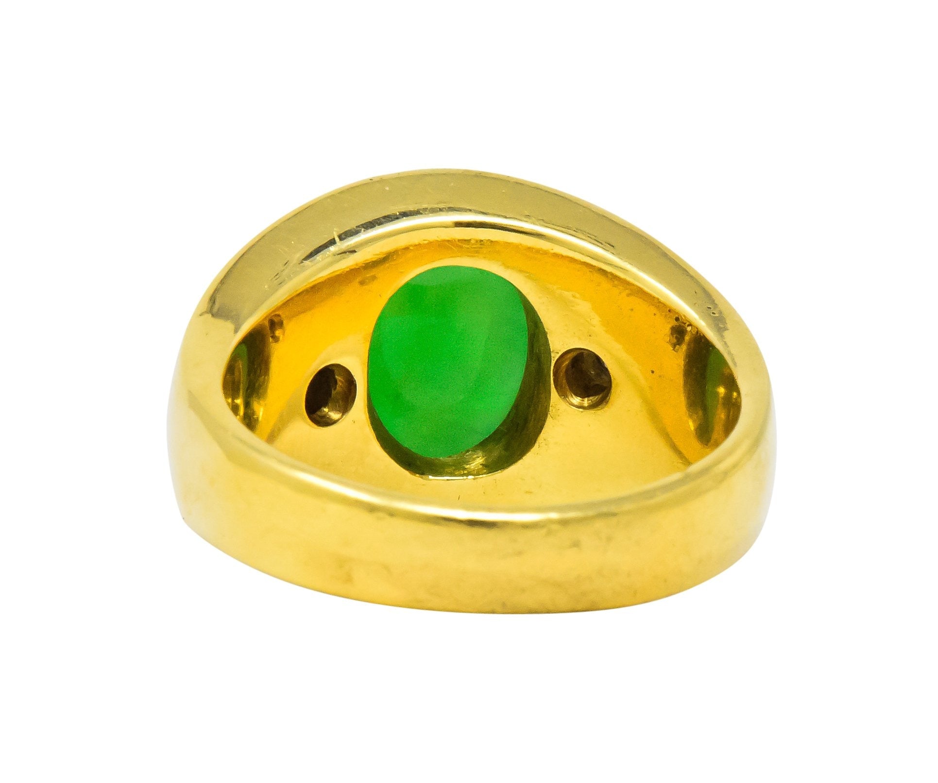 1950's Jadeite Jade Cabochon Diamond 18 Karat Gold Unisex Ring GIA Wilson's Estate Jewelry