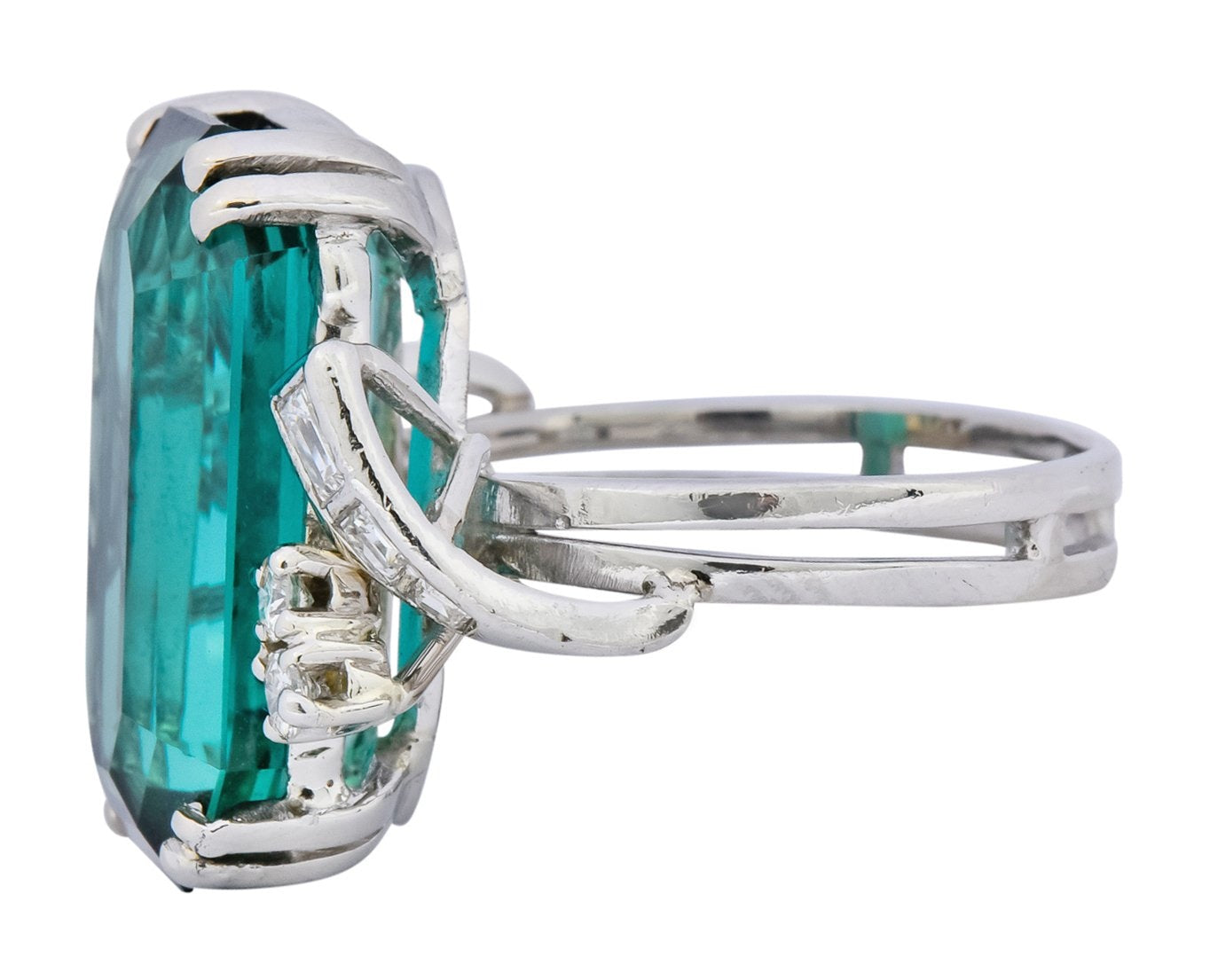 1960's 8.28 CTW Emerald Cut Tourmaline Diamond Platinum Cocktail Ring - Wilson's Estate Jewelry