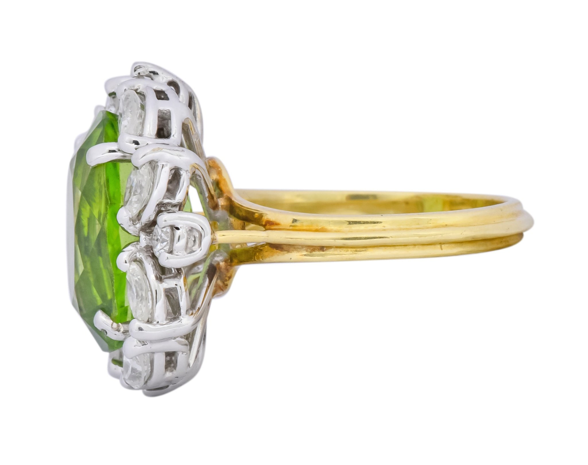 1970's 4.75 CTW Peridot Diamond 18 Karat Two-Tone Gold Cluster Ring - Wilson's Estate Jewelry