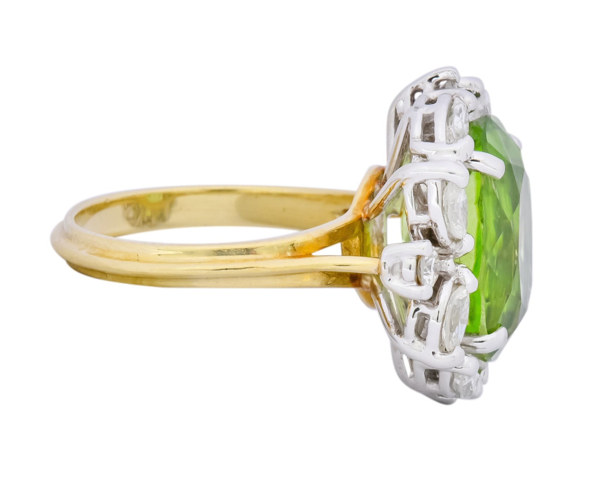 1970's 4.75 CTW Peridot Diamond 18 Karat Two-Tone Gold Cluster Ring - Wilson's Estate Jewelry