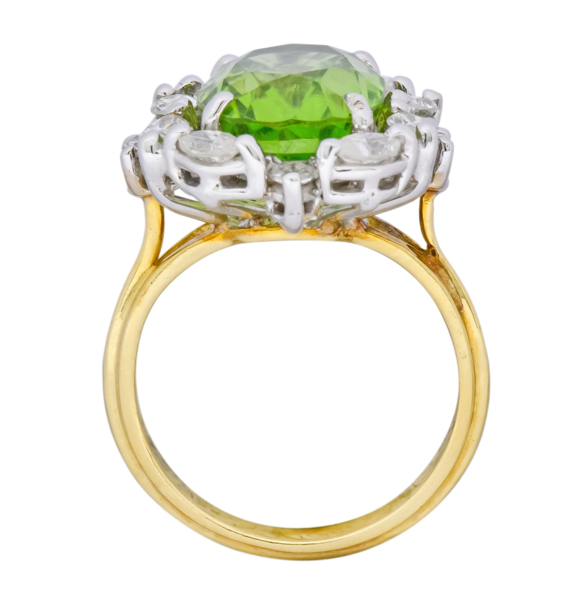 1970's 4.75 CTW Peridot Diamond 18 Karat Two-Tone Gold Cluster Ring - Wilson's Estate Jewelry