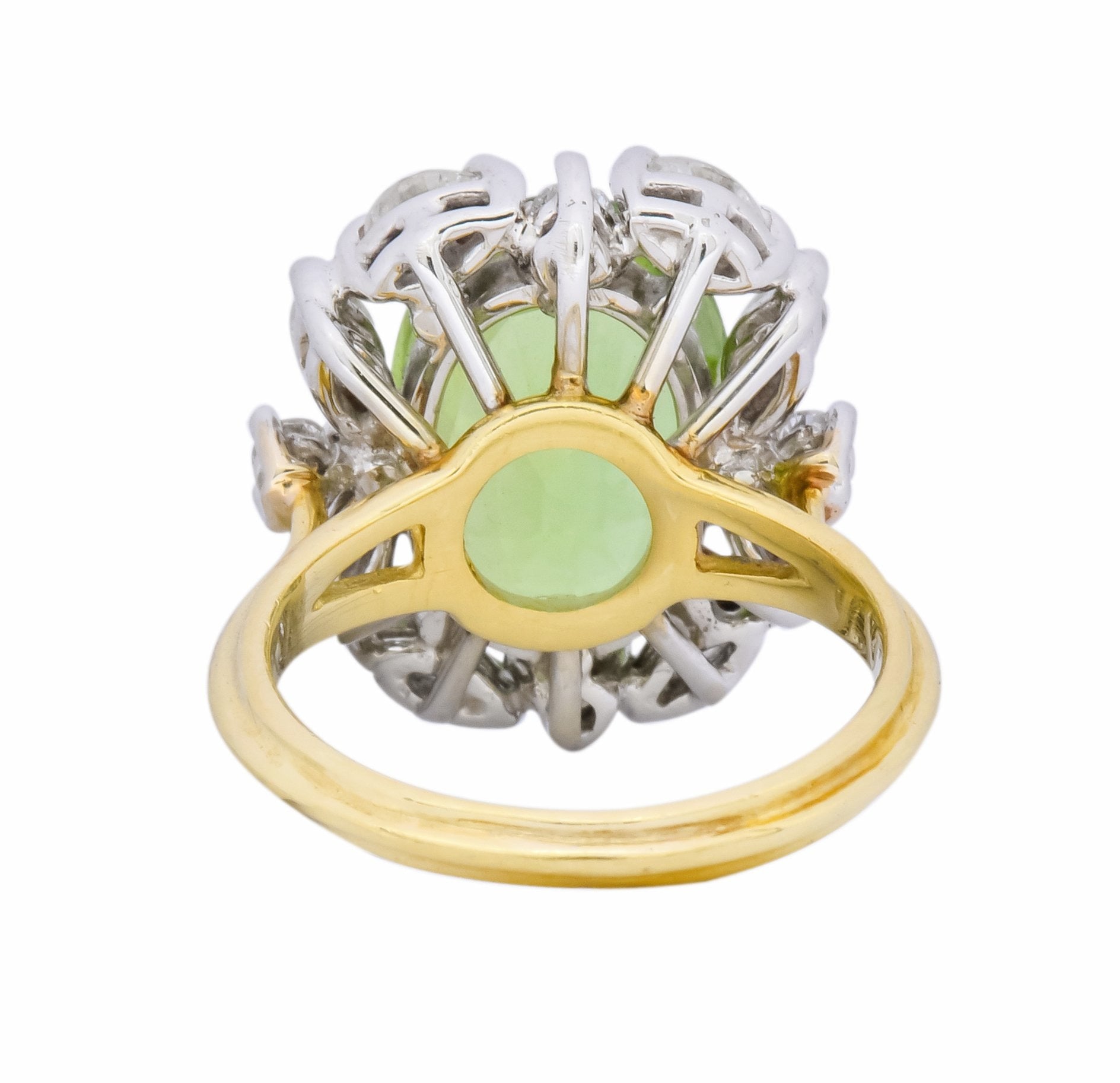 1970's 4.75 CTW Peridot Diamond 18 Karat Two-Tone Gold Cluster Ring - Wilson's Estate Jewelry