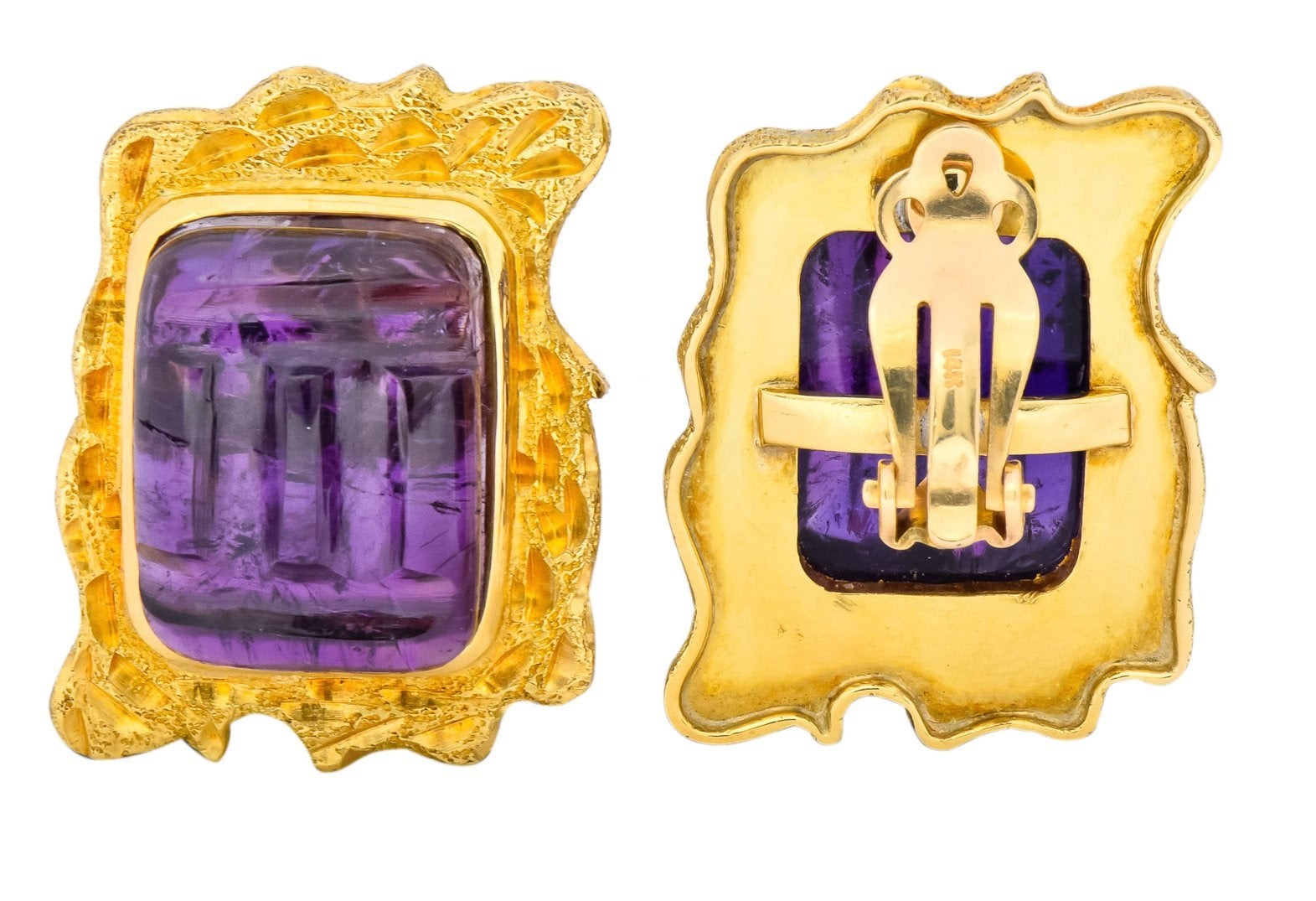 1970's Amethyst 14 Karat Yellow Gold Ear-Clip Earrings - Wilson's Estate Jewelry