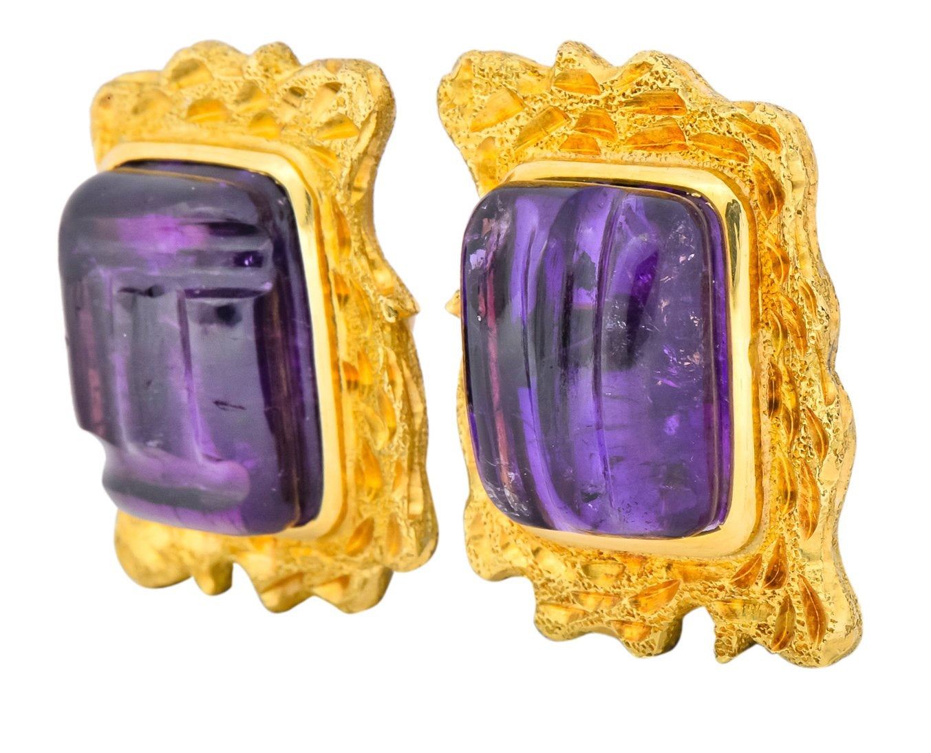 1970's Amethyst 14 Karat Yellow Gold Ear-Clip Earrings - Wilson's Estate Jewelry