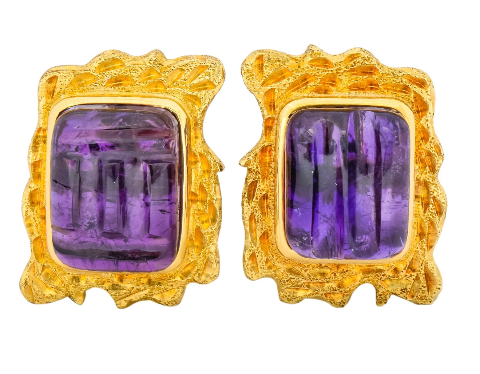 1970's Amethyst 14 Karat Yellow Gold Ear-Clip Earrings - Wilson's Estate Jewelry