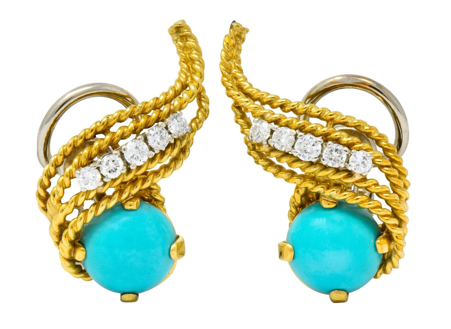 1970's Diamond Turquoise 18 Karat Gold Ear-Clip Earrings - Wilson's Estate Jewelry