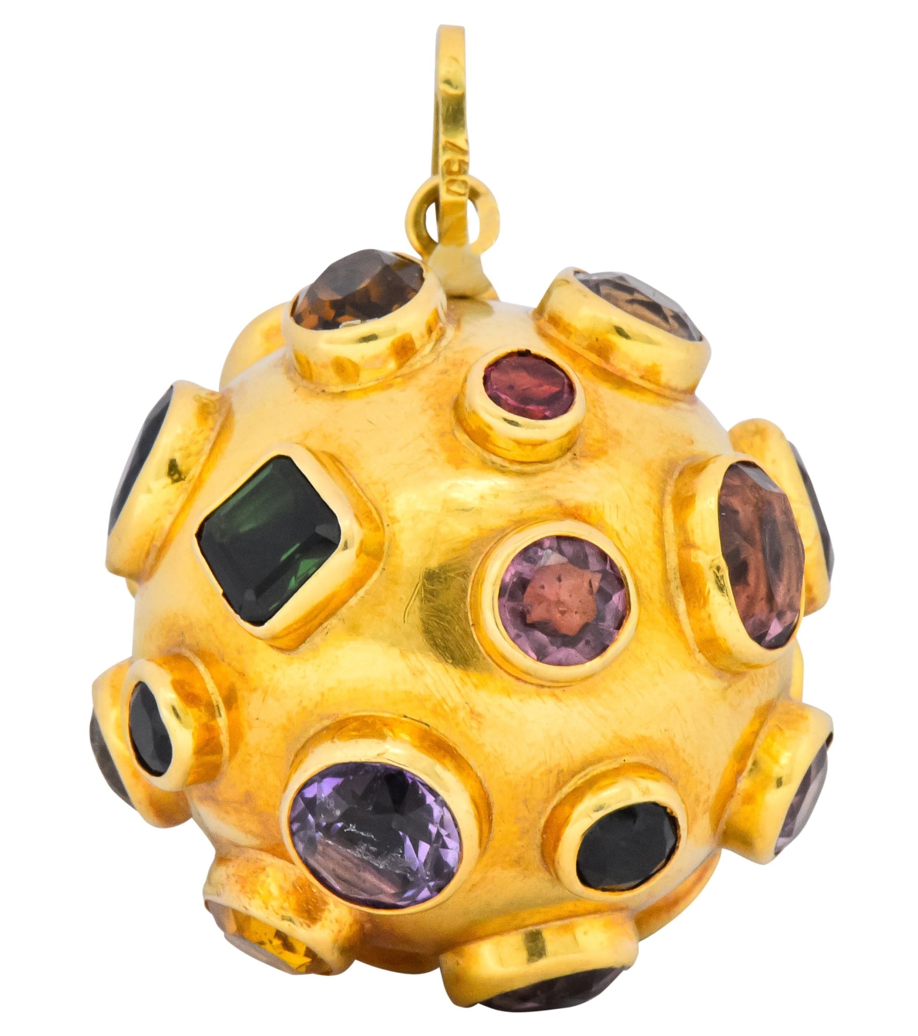 1970's Large Sapphire Topaz Multi Gemstone 18 Karat Gold Sputnik Pendant - Wilson's Estate Jewelry