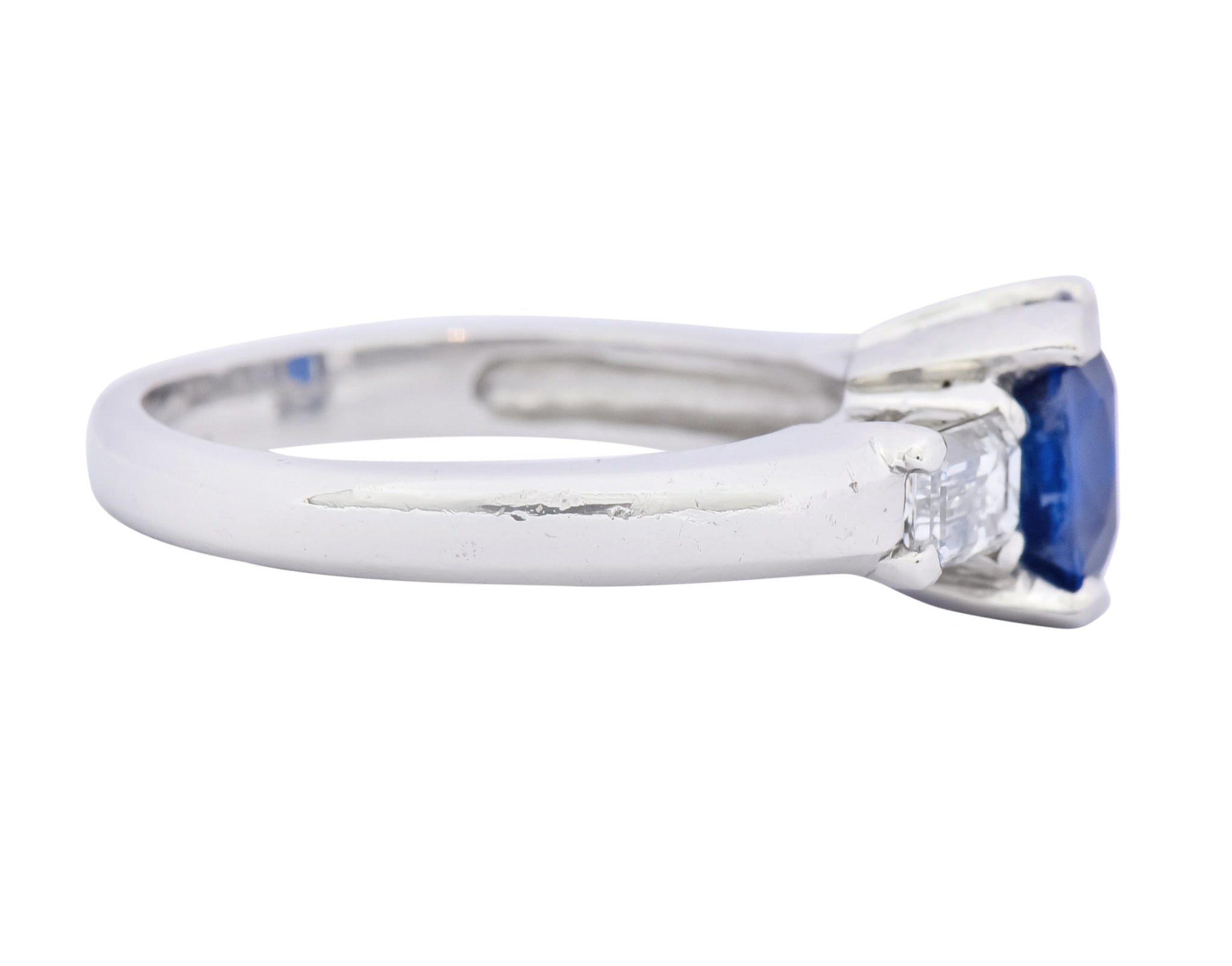 1980's Vintage 2.50 CTW No Heat Sapphire Diamond Platinum Three Stone Ring AGL - Wilson's Estate Jewelry