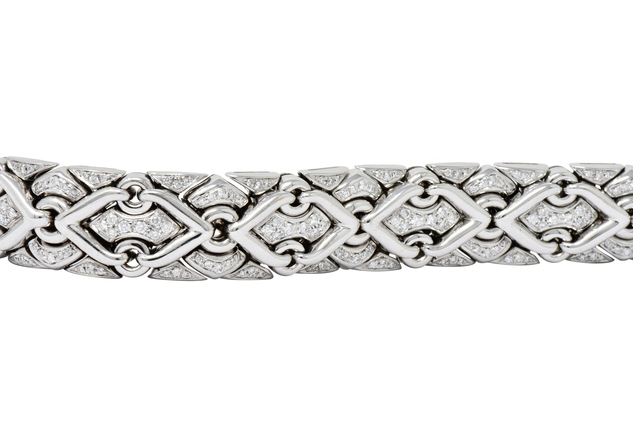 1980's Bulgari 2.40 CTW Diamond 18 Karat White Gold Trika Link Bracelet - Wilson's Estate Jewelry