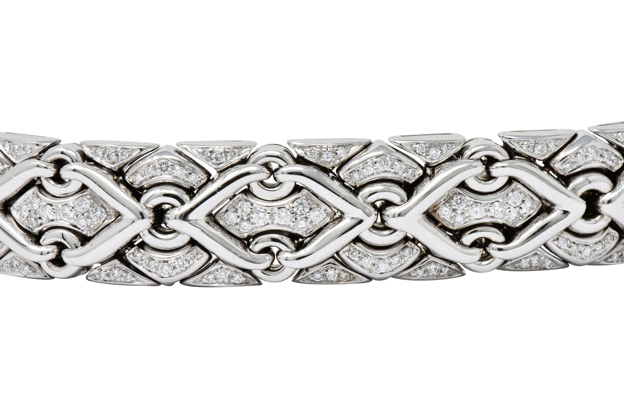 1980's Bulgari 2.40 CTW Diamond 18 Karat White Gold Trika Link Bracelet - Wilson's Estate Jewelry