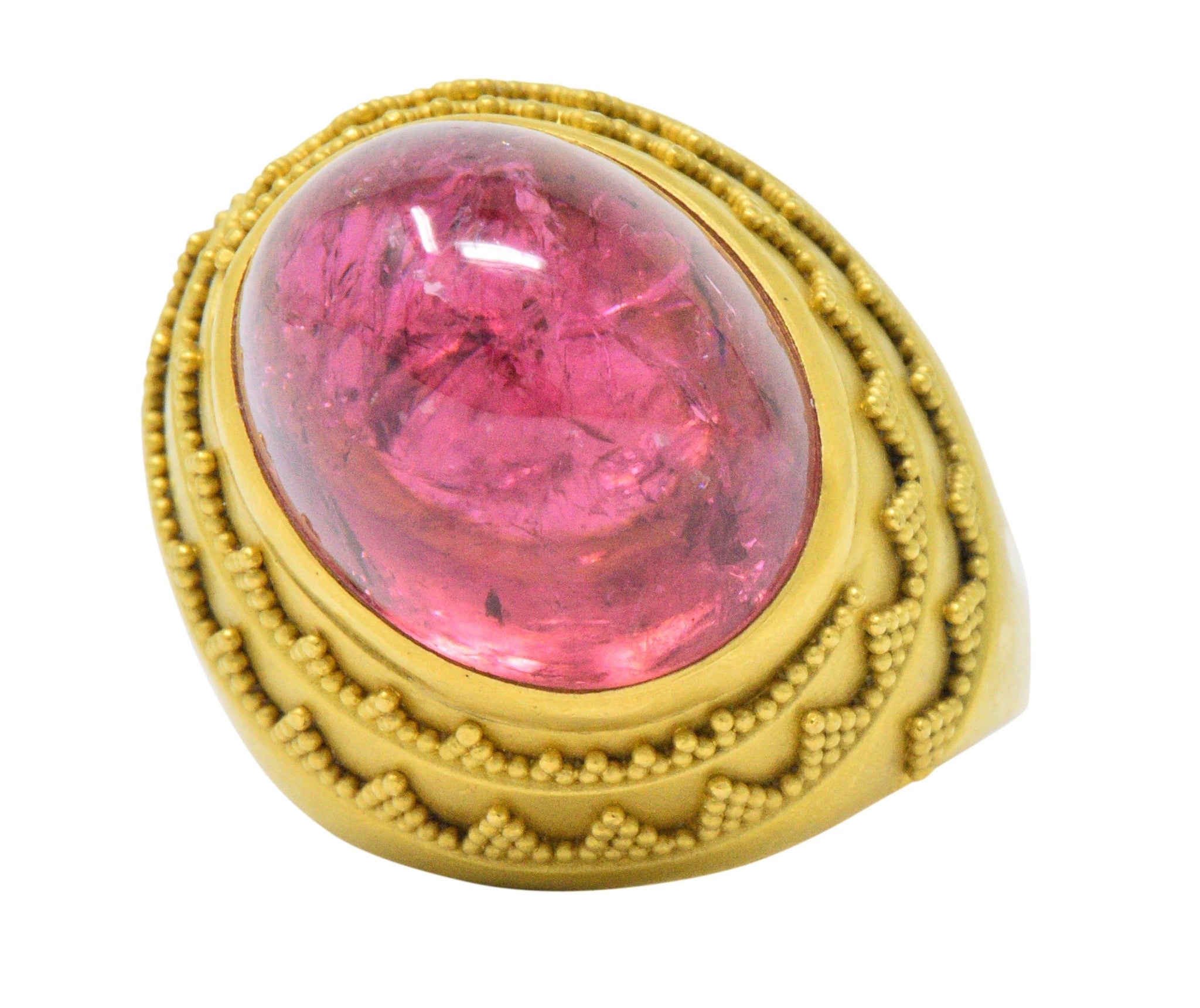 1980's Oval Cabochon Pink Tourmaline 22 Karat Gold Ring Wilson's Estate Jewelry