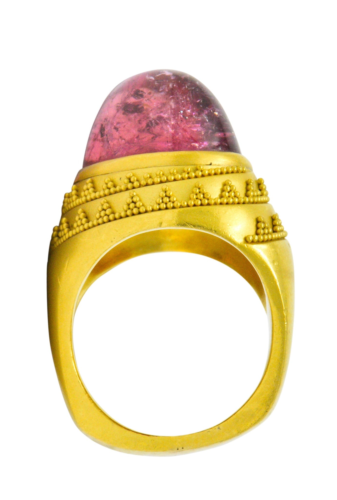 1980's Oval Cabochon Pink Tourmaline 22 Karat Gold Ring Wilson's Estate Jewelry