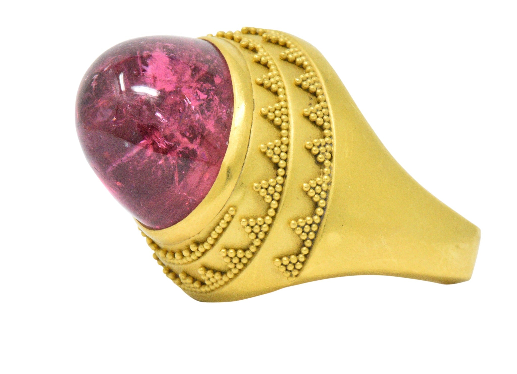 1980's Oval Cabochon Pink Tourmaline 22 Karat Gold Ring Wilson's Estate Jewelry