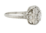 Art Deco 1.32 CTW Diamond Platinum Filigree Vintage Three Stone Ring