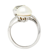 Mid-Century 3.52 CTW Diamond Pinctada Pearl Platinum Toi-Et-Moi Vintage Ring GIA