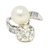 Mid-Century 3.52 CTW Diamond Pinctada Pearl Platinum Toi-Et-Moi Vintage Ring GIA