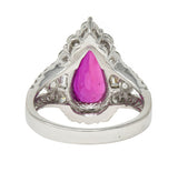 Contemporary 5.11 CTW Pear Cut Mozambique No Heat Ruby Diamond Ring AGL