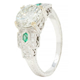 Contemporary 2.21 CTW Diamond Emerald 18 Karat White Gold Engagement Ring GIA