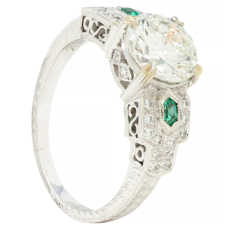 Contemporary 2.21 CTW Diamond Emerald 18 Karat White Gold Engagement Ring GIA