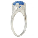 Art Deco 4.43 CTW No Heat Ceylon Sapphire Platinum Foliate Vintage Ring GIA