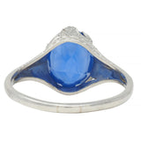 Art Deco 4.43 CTW No Heat Ceylon Sapphire Platinum Foliate Vintage Ring GIA