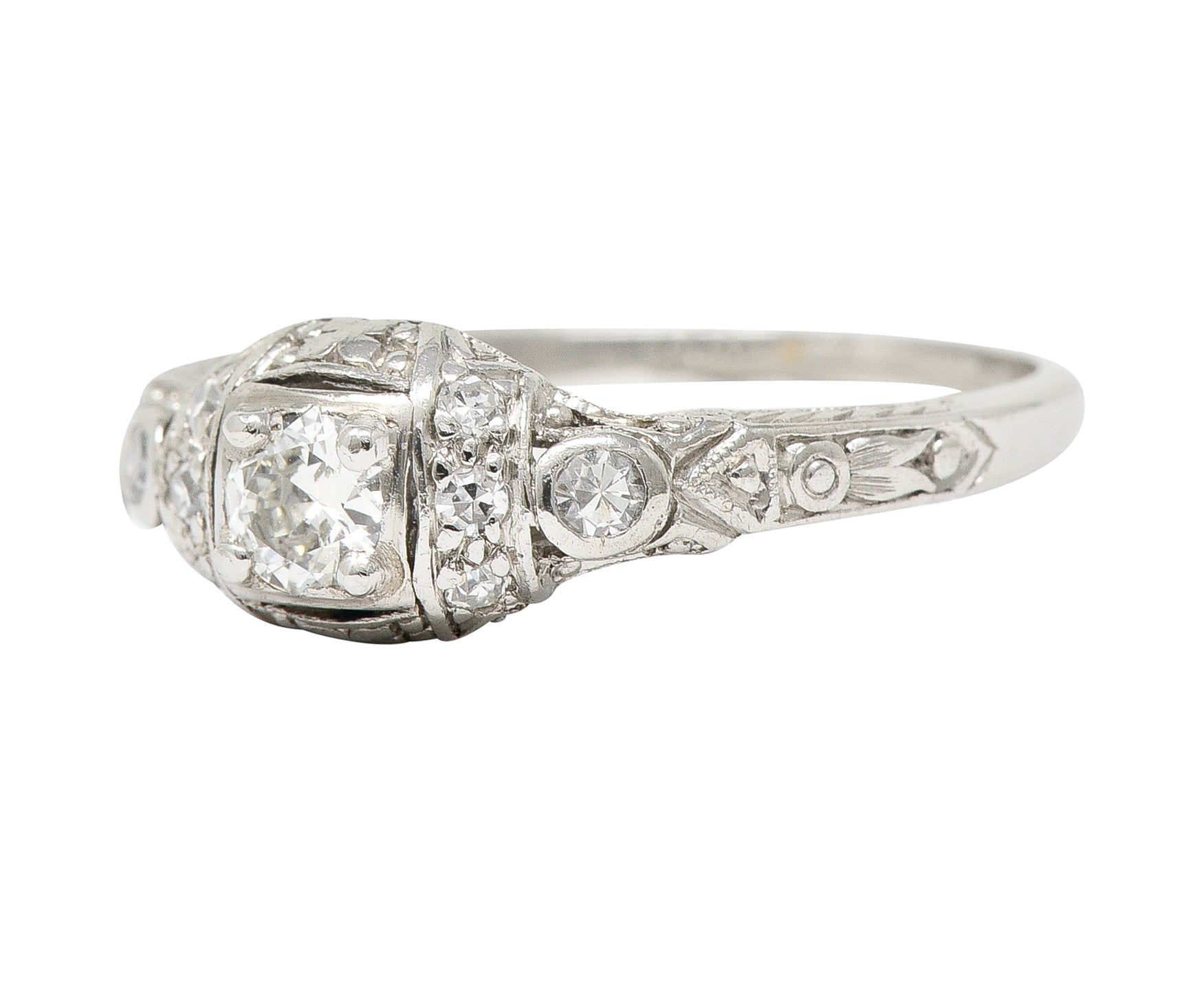 Art Deco 0.30 CTW Diamond Platinum Ornate Geometric Engagement Ring Wilson's Estate Jewelry