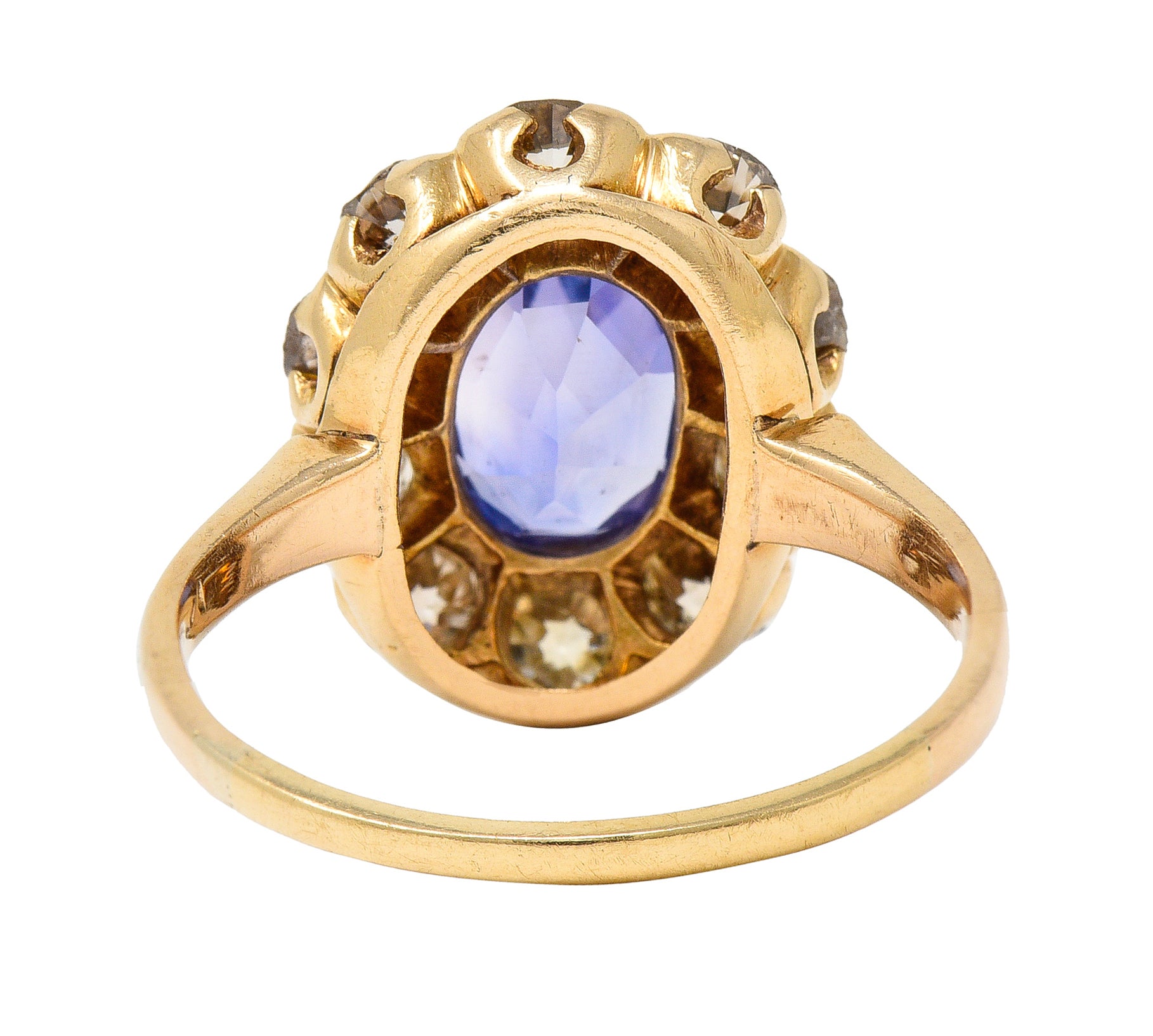 Victorian 3.18 CTW No Heat Ceylon Sapphire Diamond 14 Karat Yellow Gold Cluster Ring GIA Wilson's Estate Jewelry