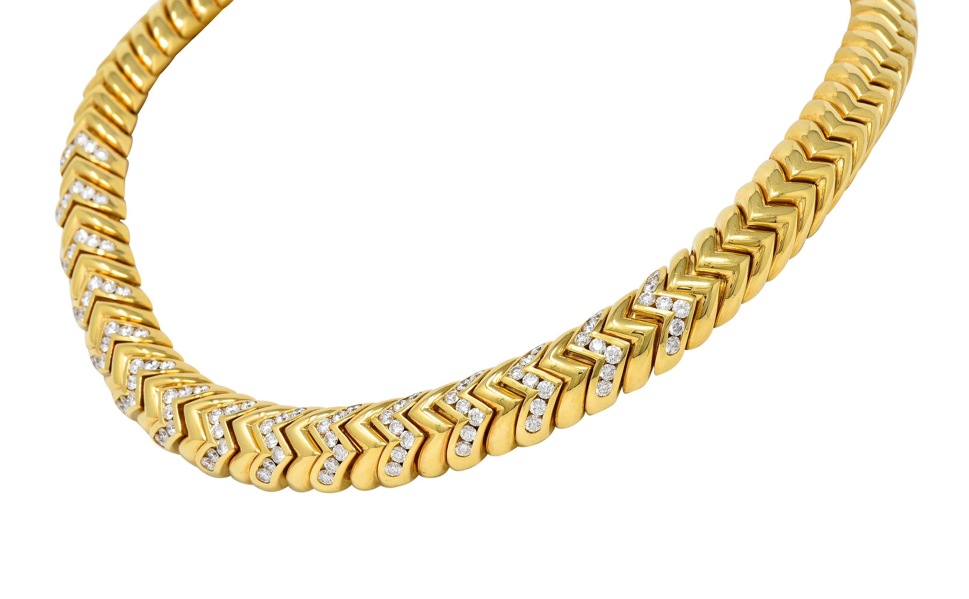 Bulgari 7.87 CTW Diamond 18 Karat Yellow Gold Spiga Vintage Collar Necklace Wilson's Estate Jewelry