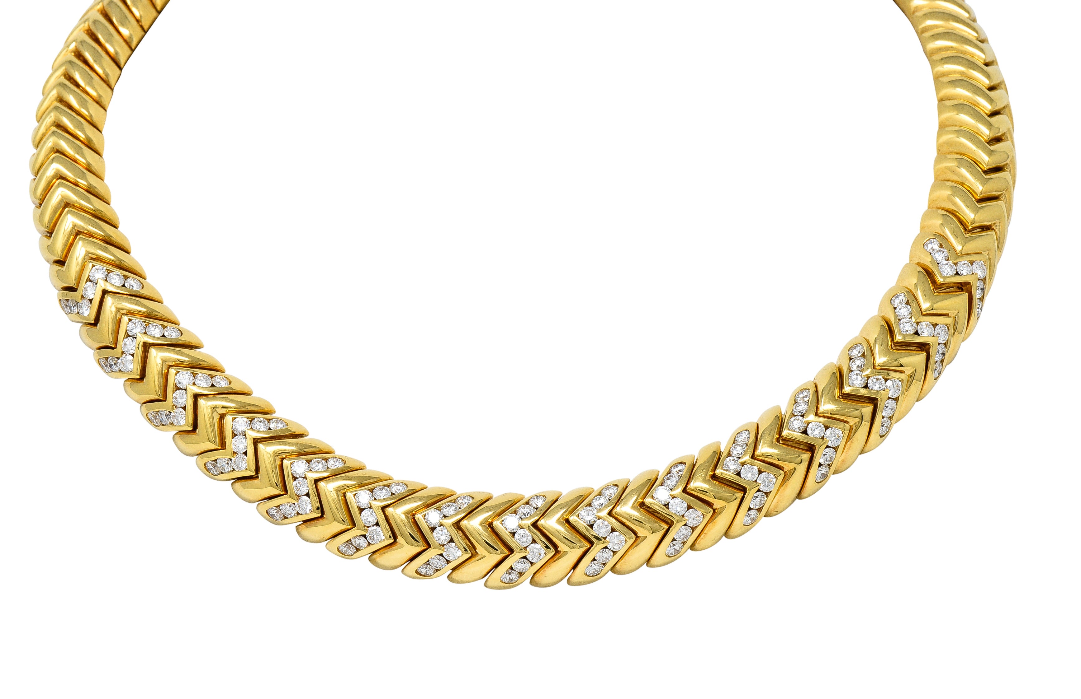 Bulgari 7.87 CTW Diamond 18 Karat Yellow Gold Spiga Vintage Collar Necklace Wilson's Estate Jewelry