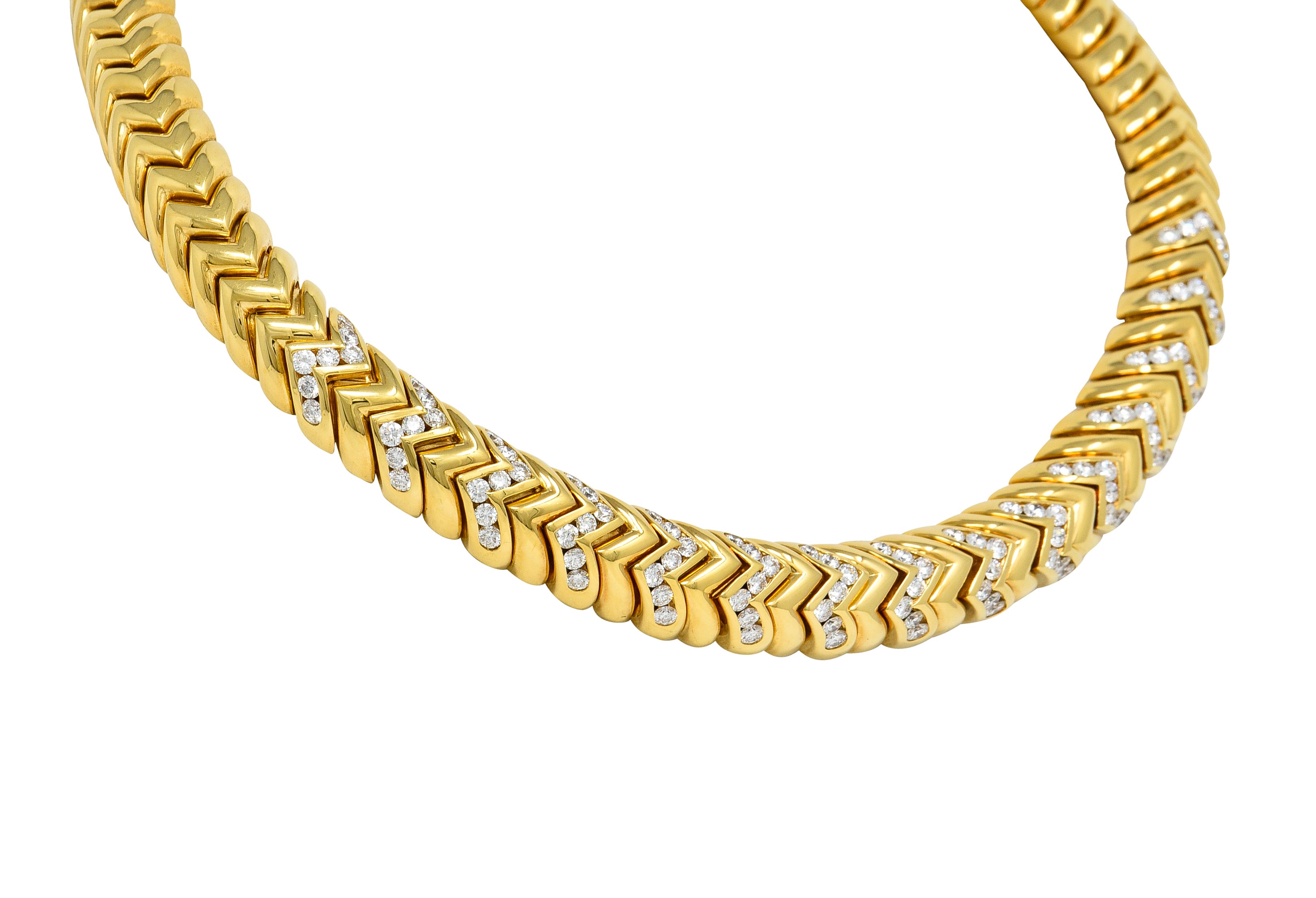 Bulgari 7.87 CTW Diamond 18 Karat Yellow Gold Spiga Vintage Collar Necklace Wilson's Estate Jewelry