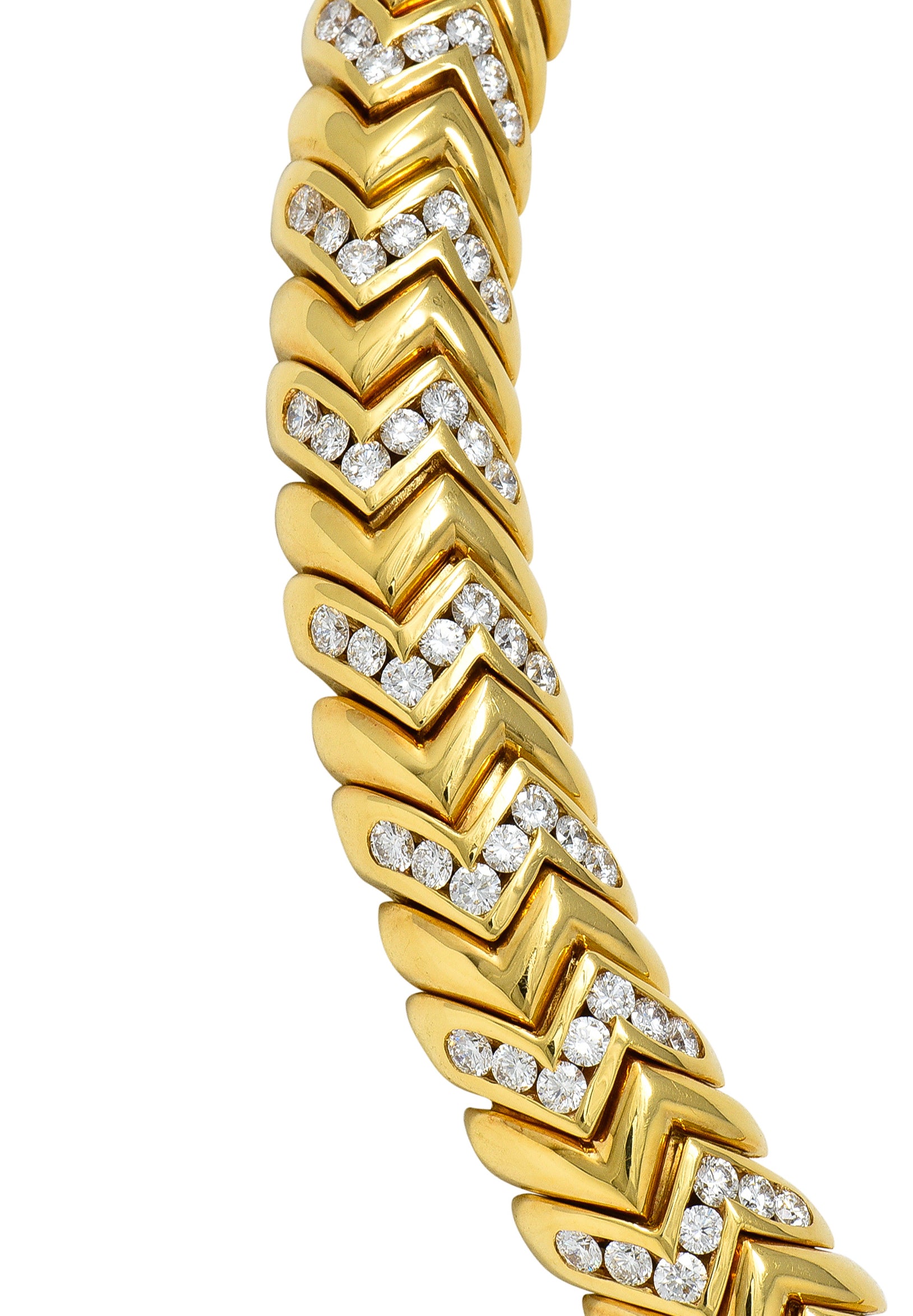 Bulgari 7.87 CTW Diamond 18 Karat Yellow Gold Spiga Vintage Collar Necklace Wilson's Estate Jewelry