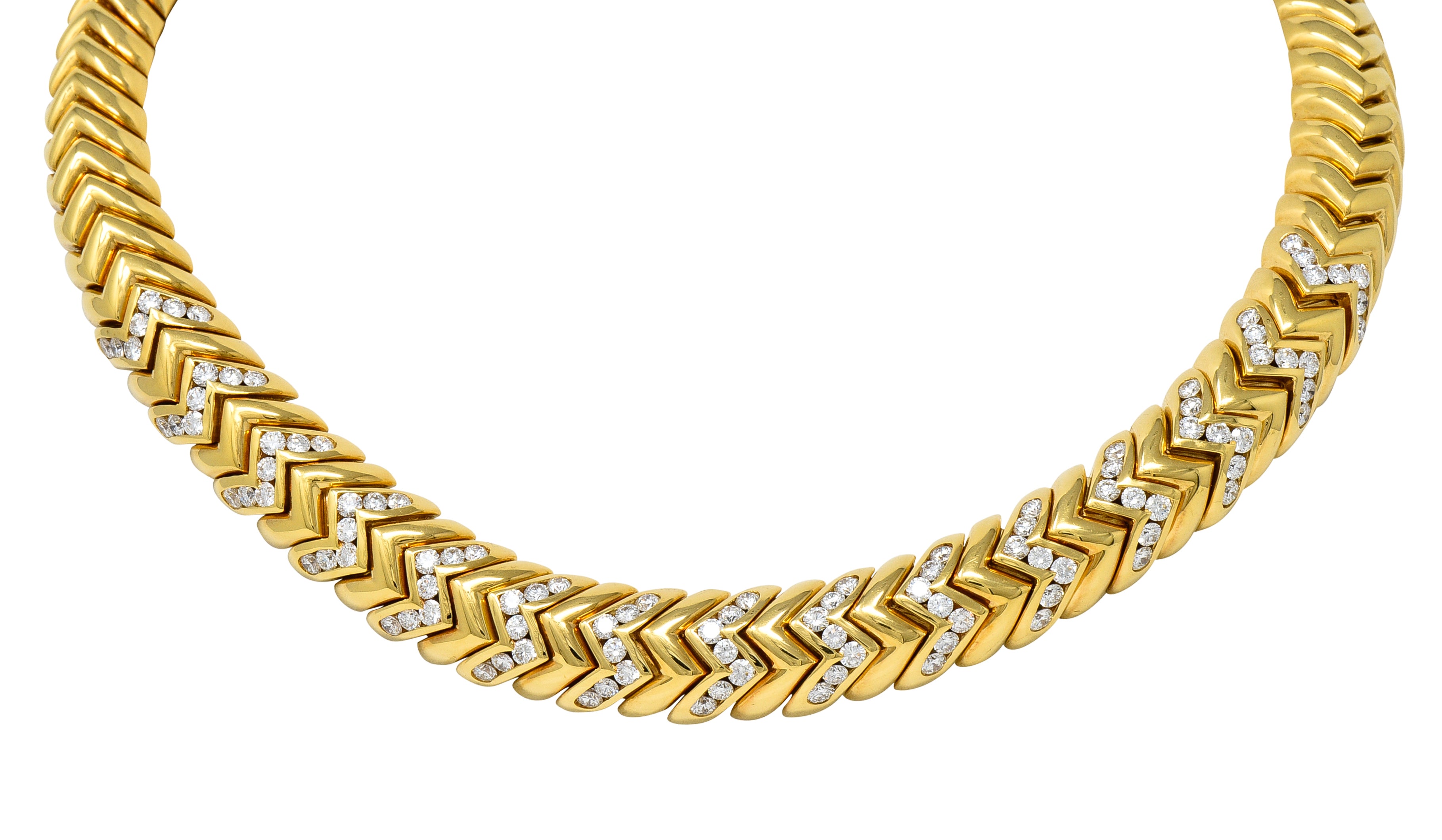 Bulgari 7.87 CTW Diamond 18 Karat Yellow Gold Spiga Vintage Collar Necklace Wilson's Estate Jewelry