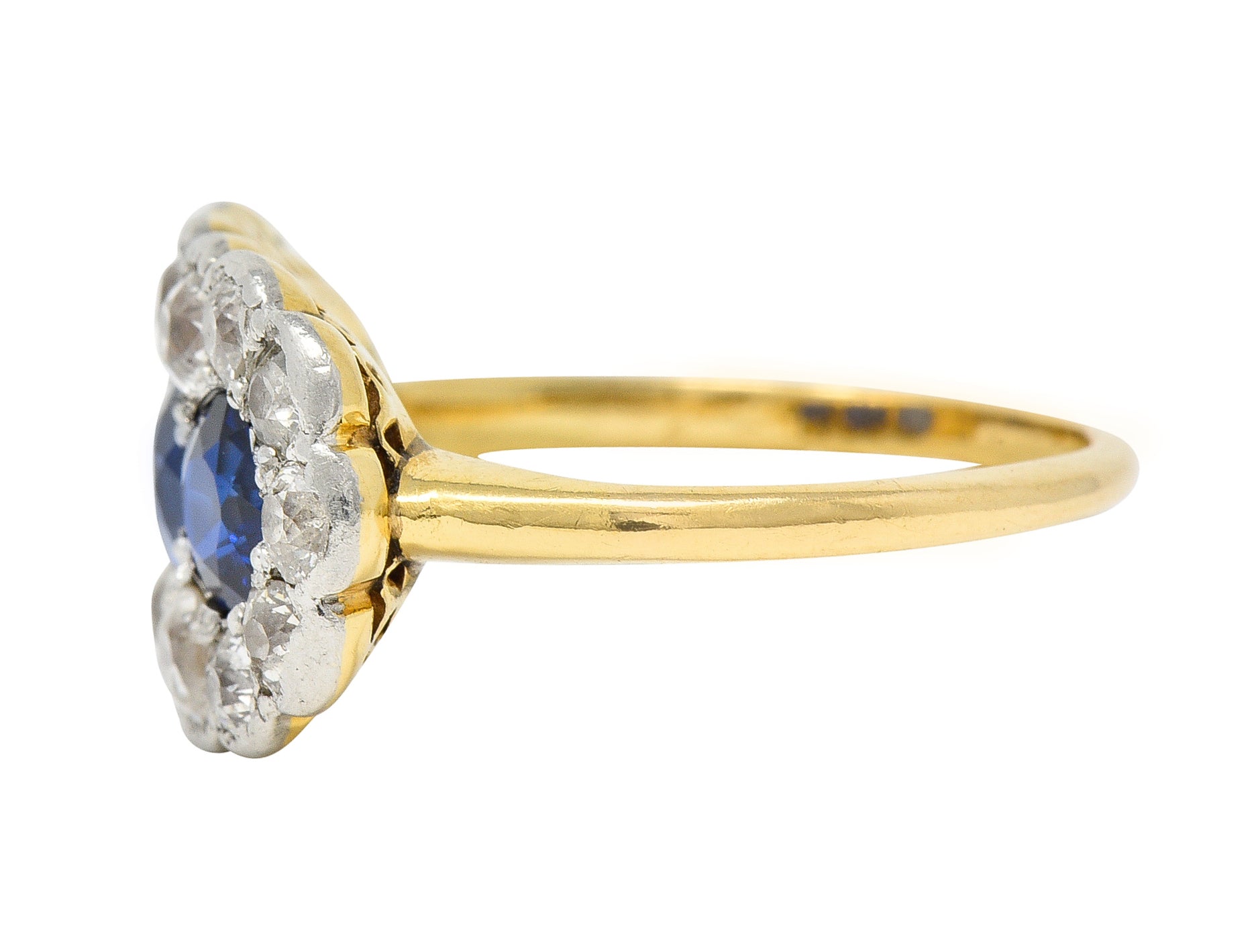 Edwardian 2.40 CTW Sapphire Diamond Platinum 14 Karat Gold Antique Cluster Ring Wilson's Estate Jewelry