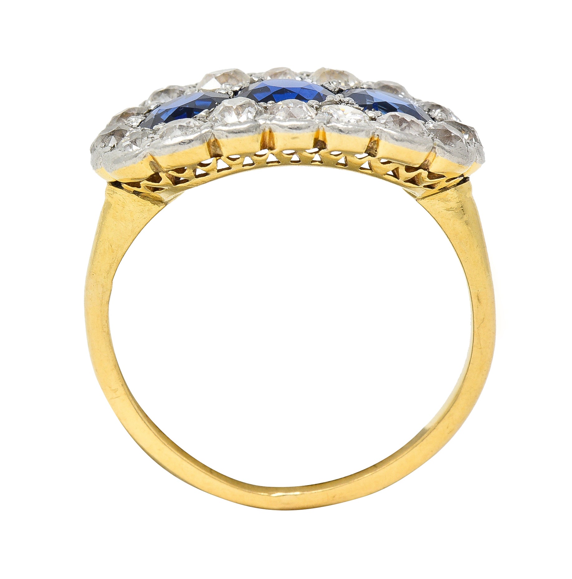 Edwardian 2.40 CTW Sapphire Diamond Platinum 14 Karat Gold Antique Cluster Ring Wilson's Estate Jewelry