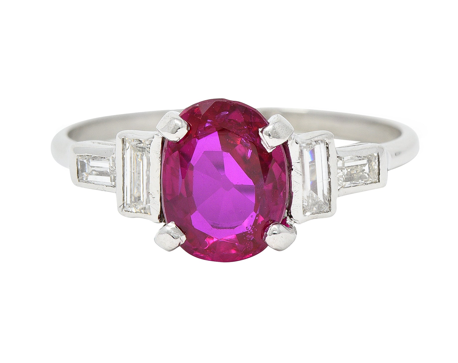 Mid-Century 2.08 CTW No Heat Burma Ruby Diamond Platinum Vintage Ring GCS Wilson's Estate Jewelry