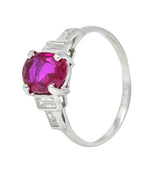 Mid-Century 2.08 CTW No Heat Burma Ruby Diamond Platinum Vintage Ring GCS Wilson's Estate Jewelry