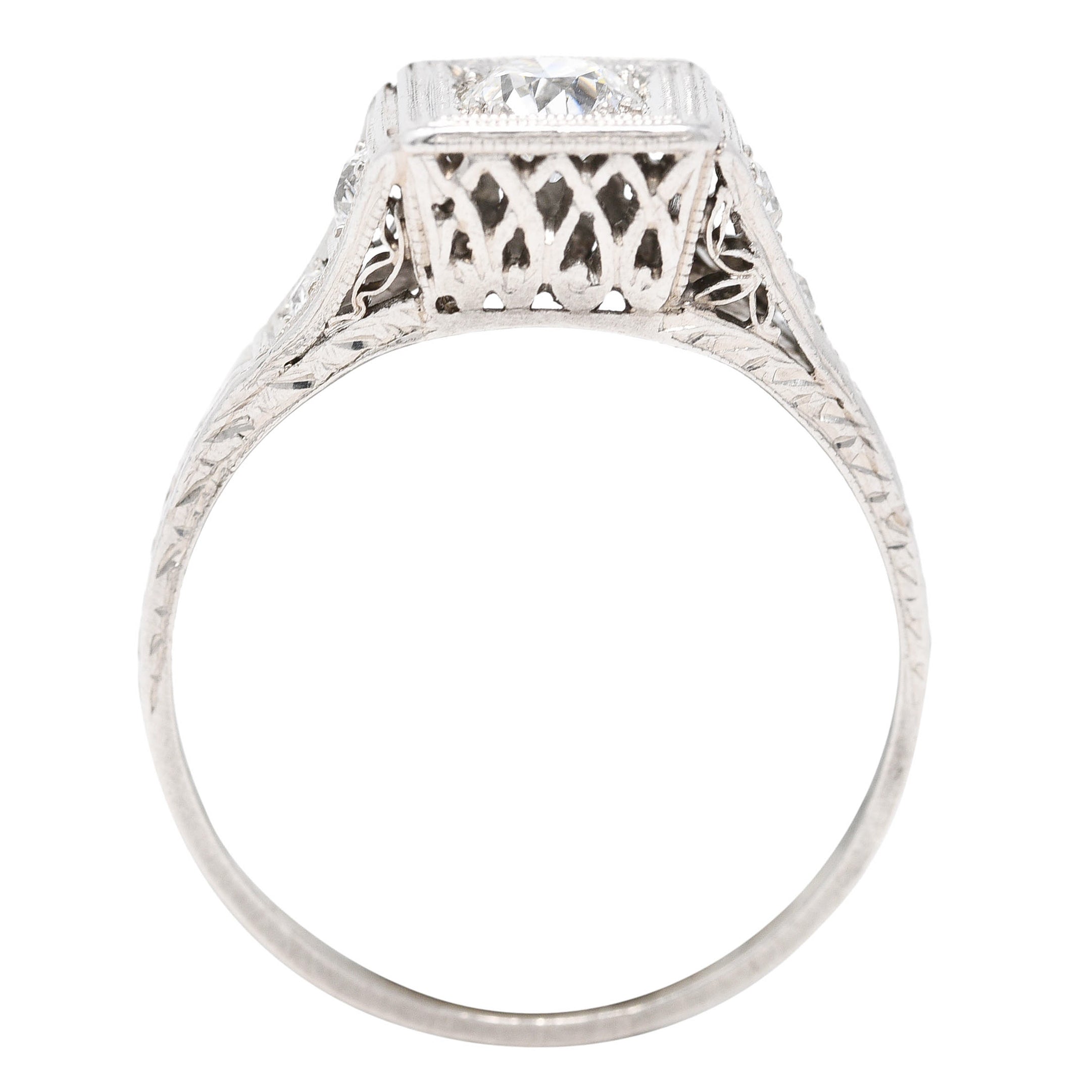 Art Deco 0.46 CTW Diamond Platinum Trellis Engagement Ring Wilson's Estate Jewelry