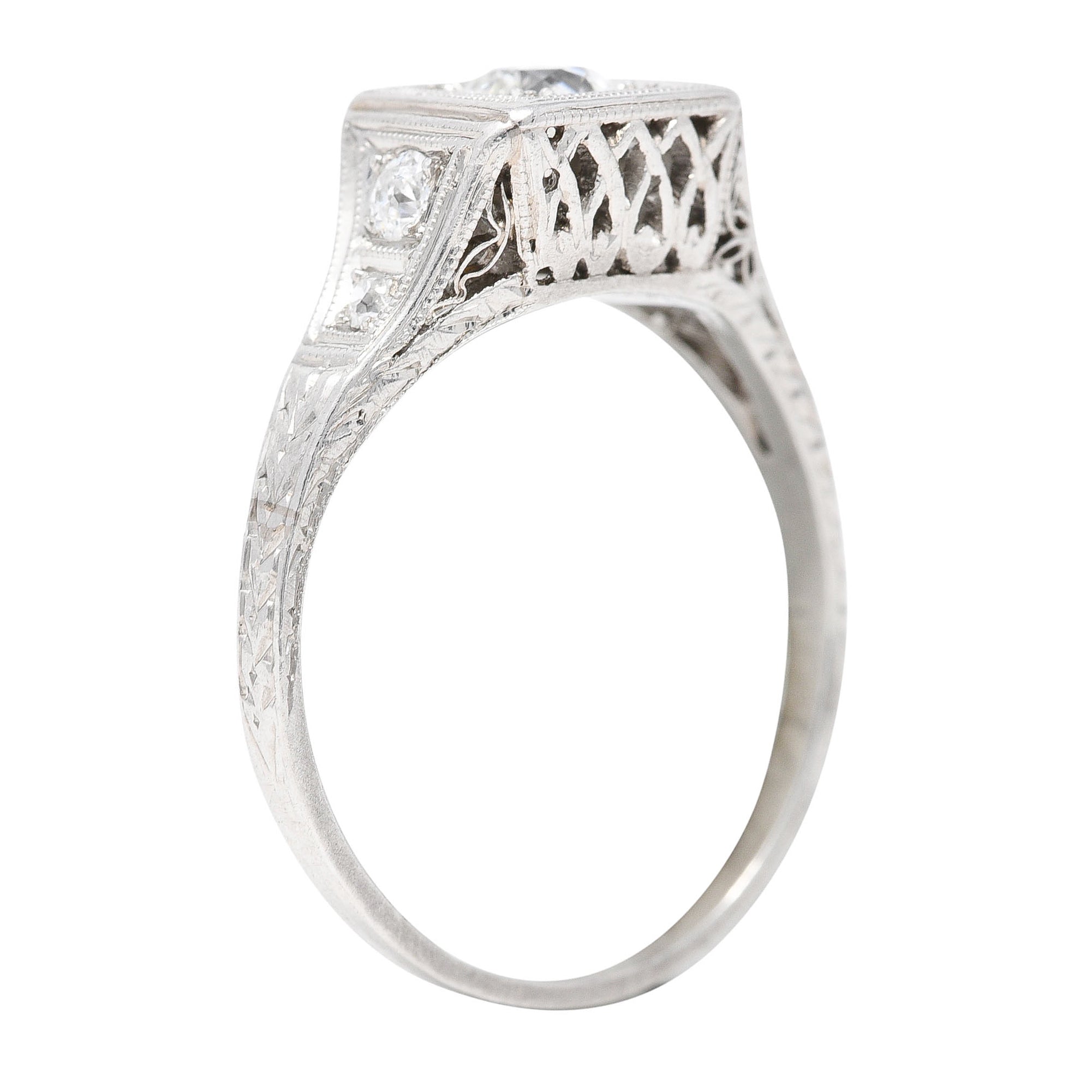 Art Deco 0.46 CTW Diamond Platinum Trellis Engagement Ring Wilson's Estate Jewelry