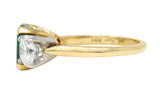 1980's 3.27 CTW Colombian Emerald Diamond Platinum 14 Karat Yellow Gold Vintage Three Stone Ring GIA Wilson's Estate Jewelry