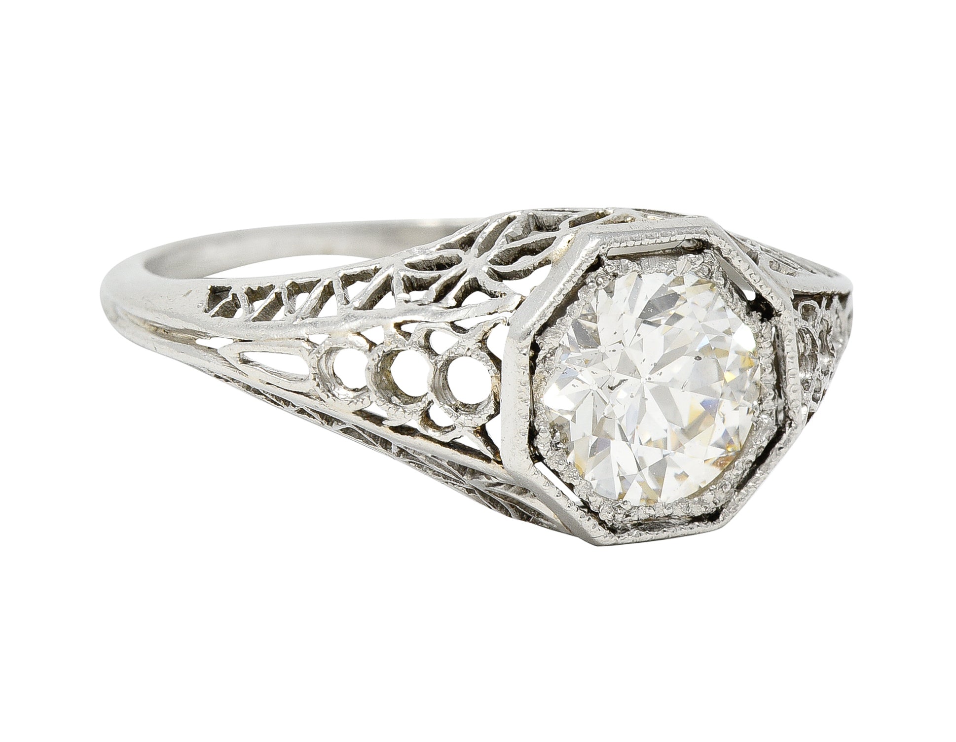 Art Deco 1.16 CTW Diamond Platinum Butterfly Solitaire Engagement Ring Wilson's Estate Jewelry